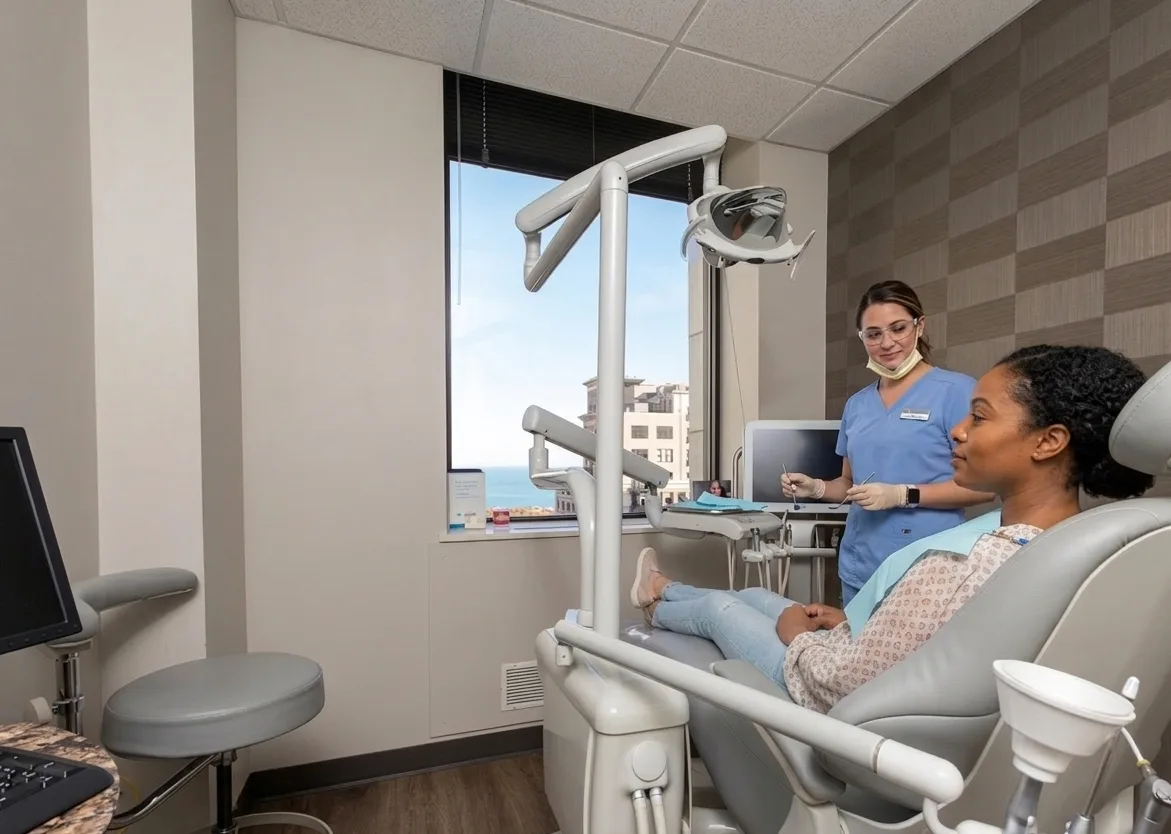 Patient receiving care from a dental hygienist at Millennium Park Smiles