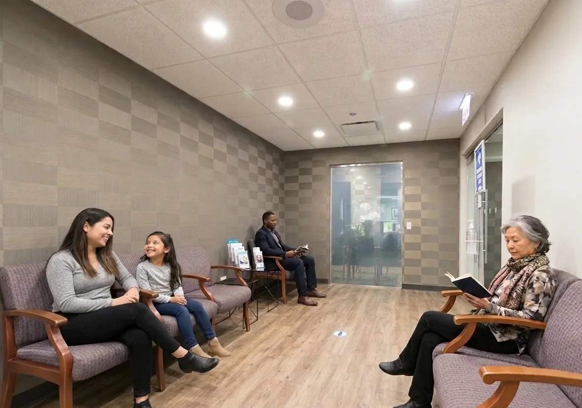 Patients relaxing in the Millennium Park Smiles waiting room