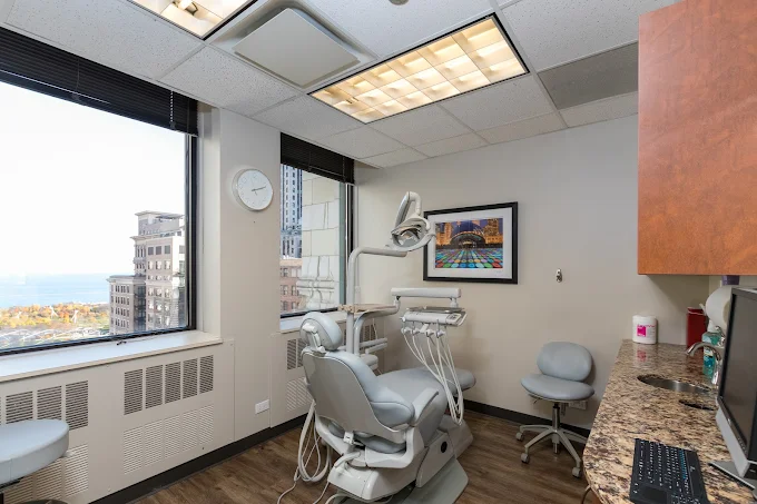 Modern reception area at Millennium Park Smiles downtown Chicago office